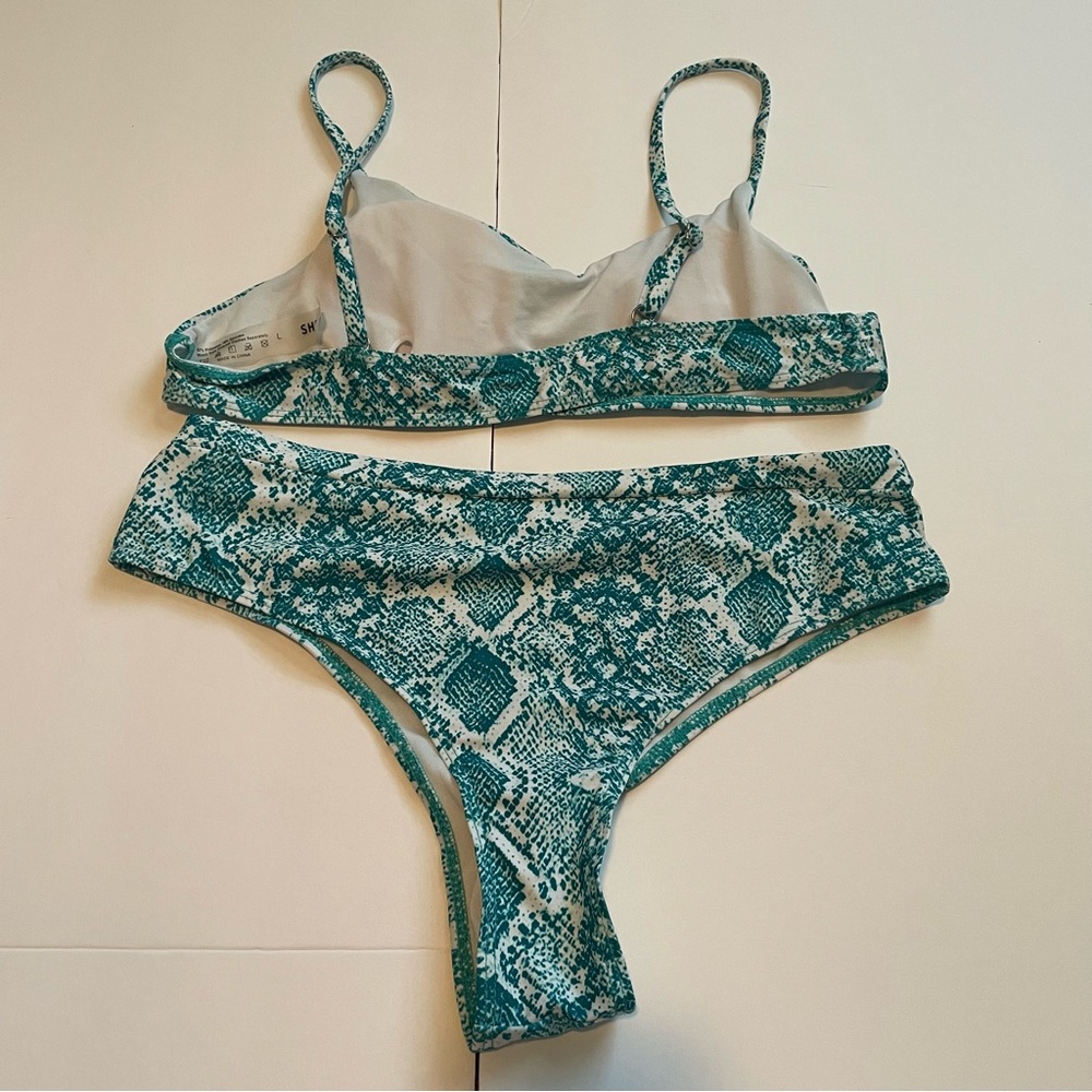 Shein Python Snake Print Teal Bikini Size Large - image 5